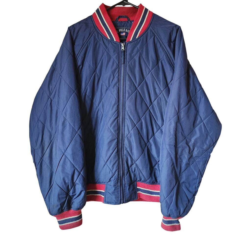 Vintage U.S Polo Association Jacket Mens Size Large Diamond Puffer Blue 90s Zip